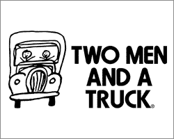 Two men and a truck logo with cartoon truck