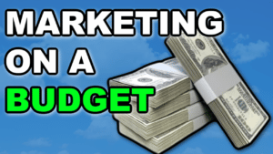 A stack of money strategically labeled "marketing on a budget" to out-market competition.