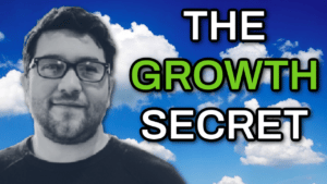 The business growth secret with a man in front of a cloudy sky.