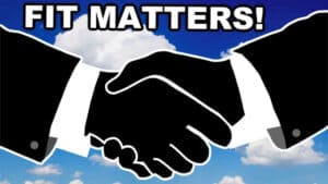 blue sky background with two hands in black and white shaking with text that reads "fit matters."