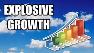 The word explosive growth on a cloudy sky background