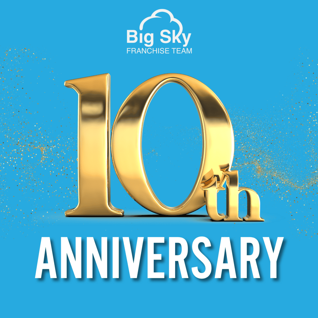 Big Sky Franchise Team 10th Anniversary golden milestone graphic
